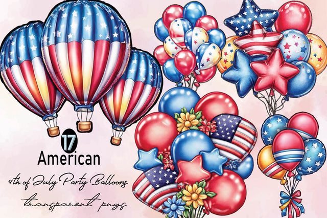 American 4th of July Party Balloons Clipart Bundle. Sublimation SVGArt 