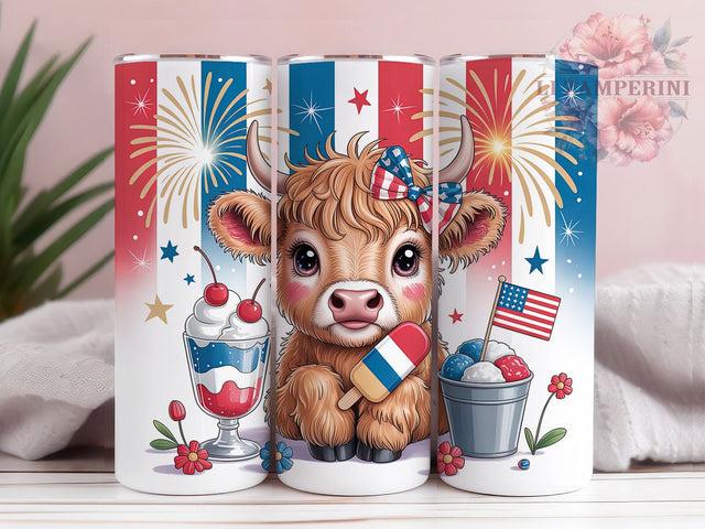 American Baby Cow Sunflower 20oz Tumbler, Highland Cow Calf, Caramel Brown Fur, Sparkling Dark Eyes, Rosy Cheeks, Small Horns, Sublimation PNG Sublimation Li Zamperini 
