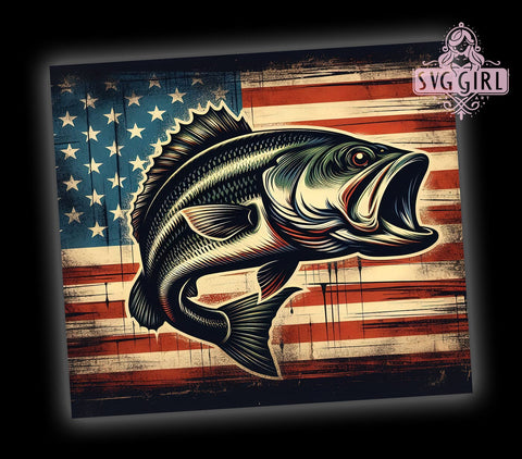 American Bass Fishing 20oz Tumbler Wrap Sublimation Design, Straight Tapered Tumbler Wrap, Fishing Tumbler Png, Instant Digital Download Sublimation SvggirlplusArt 
