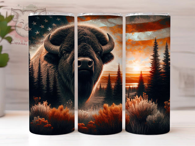 American Bison Western Rustic Tumbler Wrap, Bison Tumbler Sublimation, Buffalo 20Oz Tumbler, Western Bison Cup, Rustic Bison Drinkware, Cowboy Bison Mug, Wildlife Bison Digital Sublimation Lara' s Designs 
