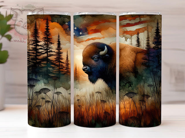 American Bison Western Rustic Tumbler Wrap, Bison Tumbler Sublimation, Buffalo 20Oz Tumbler, Western Bison Cup, Rustic Bison Drinkware, Cowboy Bison Mug, Wildlife Bison Digital Sublimation Lara' s Designs 