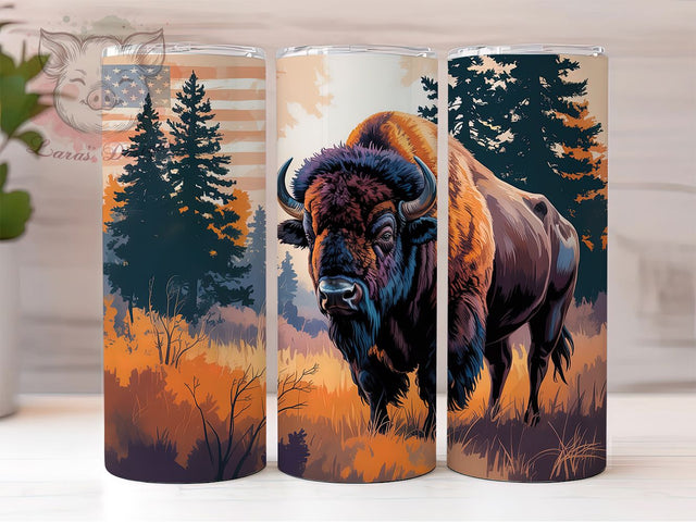 American Bison Western Rustic Tumbler Wrap, Bison Tumbler Sublimation, Buffalo 20Oz Tumbler, Western Bison Cup, Rustic Bison Drinkware, Cowboy Bison Mug, Wildlife Bison Digital Sublimation Lara' s Designs 