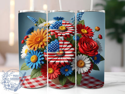 American Bloom Patriotic Floral Tumbler, American Flower Design, Flag Floral Pattern, USA Flower Cup, Patriotic Garden Art, American Botanical Design, Flag Bloom Tumbler Sublimation ToriDesigns 