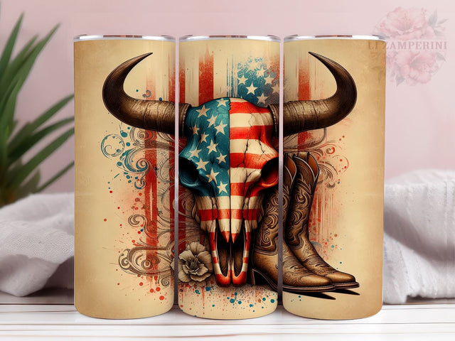 American Bull Skull 20oz Tumbler Wrap PNG, Western Patriotic Tumbler Png, Straight & Tapered Tumbler Wrap, Instant Digital Download Sublimation Li Zamperini 