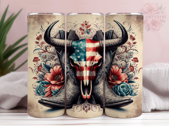 American Bull Skull 20oz Tumbler Wrap PNG, Western Patriotic Tumbler Png, Straight & Tapered Tumbler Wrap, Instant Digital Download Sublimation Li Zamperini 