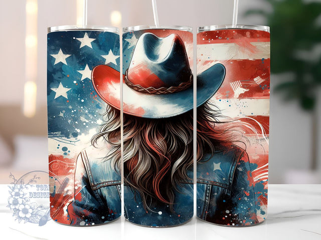 American Cowgirl 20oz Skinny Tumbler, American Flag Tumbler Png, Straight & Tapered Tumbler Wrap, Instant Digital Download Sublimation ToriDesigns 