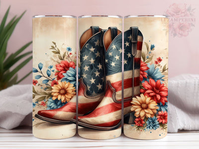 American Cowgirl Boots 20oz Tumbler Wrap PNG, Women's Patriotic Boots Tumbler Png, Straight & Tapered Tumbler Wrap, Instant Digital Download Sublimation Li Zamperini 
