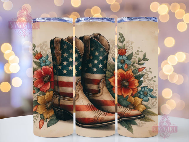 American Cowgirl Boots 20oz Tumbler Wrap Sublimation Design, Straight Tapered Tumbler Wrap, Women's Patriotic Boots Tumbler Png, Instant Digital Download Sublimation SvggirlplusArt 