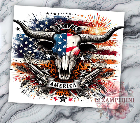 American Cowskull 20oz Tumbler Wrap PNG, Est 1776 America Tumbler Png, Straight & Tapered Tumbler Wrap, Instant Digital Download Sublimation Li Zamperini 