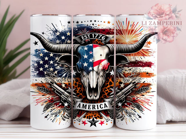 American Cowskull 20oz Tumbler Wrap PNG, Est 1776 America Tumbler Png, Straight & Tapered Tumbler Wrap, Instant Digital Download Sublimation Li Zamperini 