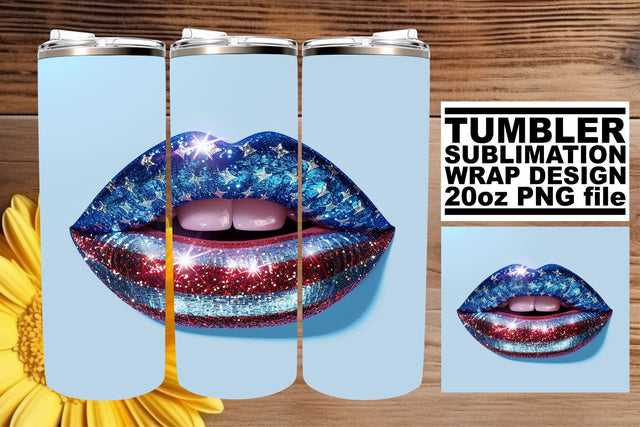 American Dream: USA Flag Lips 20oz Tumbler Design Sublimation afrosvg 