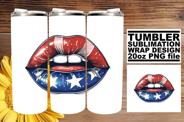 American Dream: USA Flag Lips Tumbler Design Sublimation afrosvg 