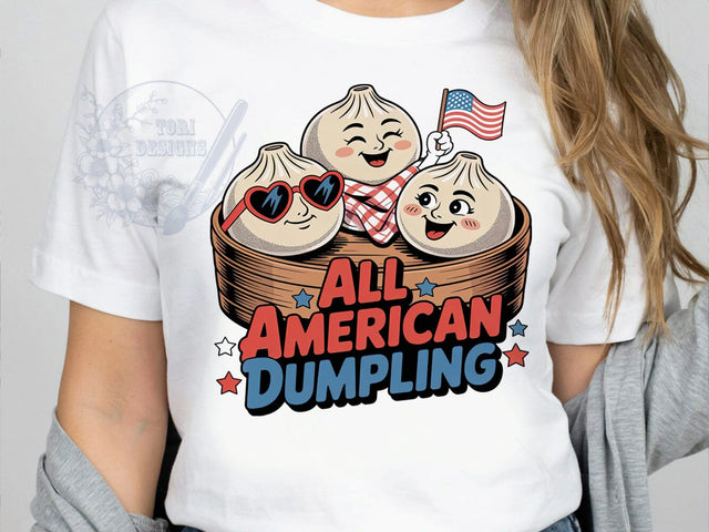 American Dumpling Fun T-Shirt PNG, Retro Comic, Food Characters, Wooden Steamer, Sublimation PNG, Patriotic Humor, Cartoon Food Sublimation ToriDesigns 