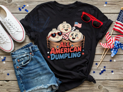 American Dumpling Fun T-Shirt PNG, Retro Comic, Food Characters, Wooden Steamer, Sublimation PNG, Patriotic Humor, Cartoon Food Sublimation ToriDesigns 