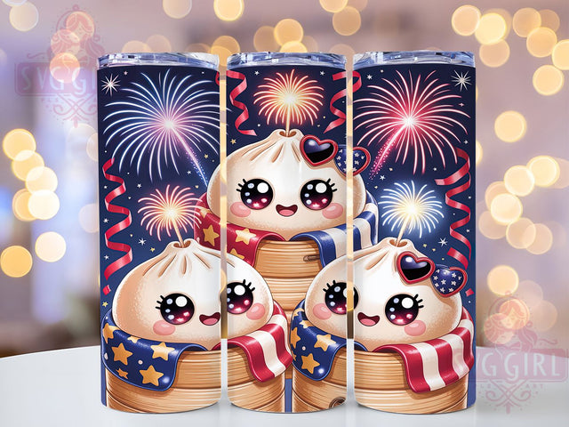 American Dumpling Patriotic 20oz Tumbler, Patriotic Buns, Red White Blue, Cute Food Art, Anthropomorphic Design, Skinny Tumbler, Sublimation PNG Sublimation SvggirlplusArt 