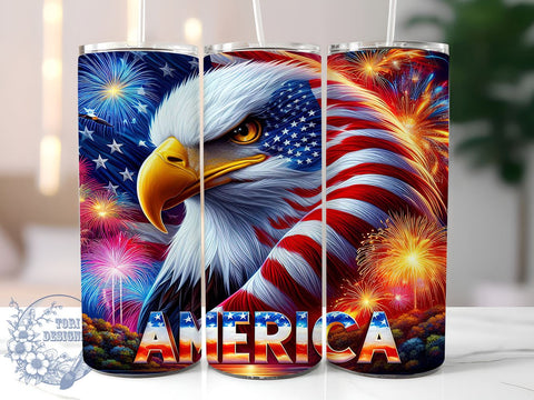 American Eagle 20oz Skinny Tumbler, 4th of July Tumbler Png, Straight & Tapered Tumbler Wrap, Instant Digital Download Sublimation ToriDesigns 
