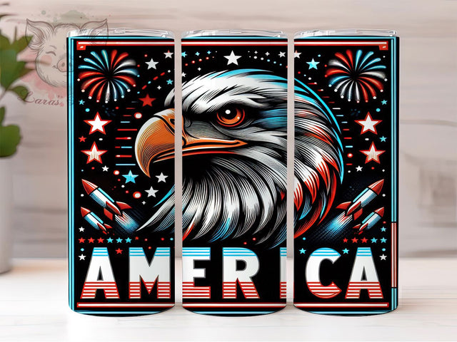 American Eagle 4th of July Tumbler Wrap, Patriotic Sublimation Design, 20oz Skinny Tumbler Wrap, Bald Eagle Independence Day Art, USA Flag Eagle Design, Fourth of July Gift Idea Sublimation Lara' s Designs 
