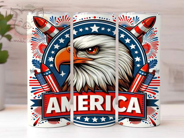 American Eagle 4th of July Tumbler Wrap, Patriotic Sublimation Design, 20oz Skinny Tumbler Wrap, Bald Eagle Independence Day Art, USA Flag Eagle Design, Fourth of July Gift Idea Sublimation Lara' s Designs 