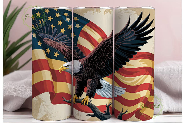 American Eagle Flag 20oz Tumbler Wrap Sublimation PixelChick 