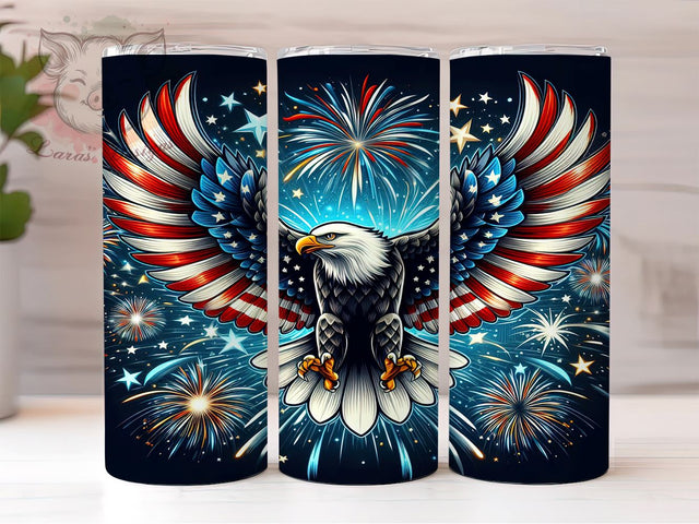 American Eagle Tumbler Wrap Flying Flag July 4th 20 oz Skinny Tumbler Sublimation Design, Bald Eagle Tumbler Wrap, Digital Download Sublimation Lara' s Designs 