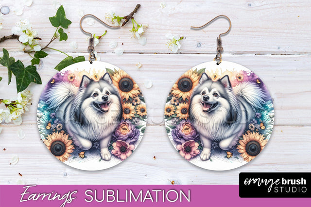 American Eskimo Dog Earrings - Dog Mom Floral Round Earring Sublimation Sublimation OrangeBrushStudio 