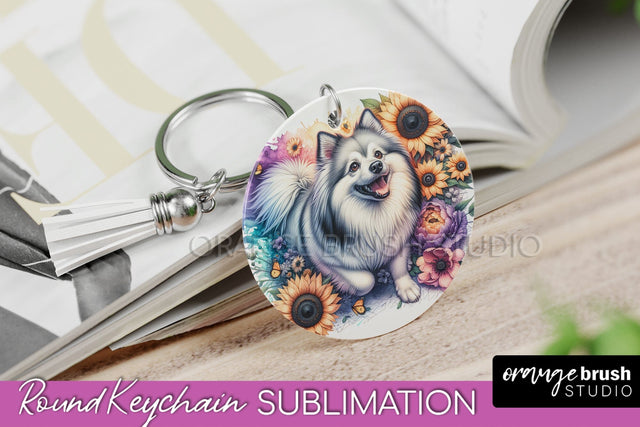 American Eskimo Dog Keychain - Dog mom Floral Keychain Sublimation Design Sublimation OrangeBrushStudio 