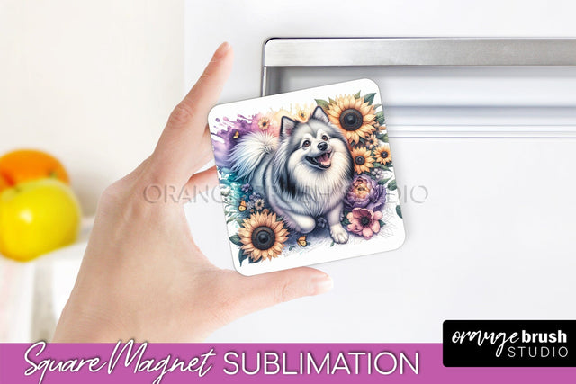 American Eskimo Dog Magnet Sublimation - Dog Mom Floral Magnet PNG Design Sublimation OrangeBrushStudio 