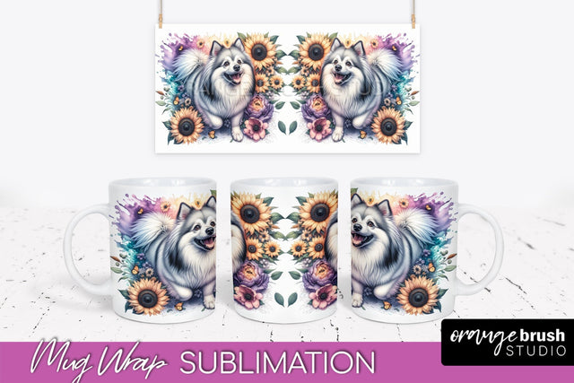 American Eskimo Dog Mug Wrap - Dog Mom Floral Coffee Mug PNG Sublimation Sublimation OrangeBrushStudio 