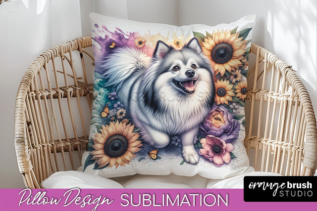 American Eskimo Dog Pillow Cover - Dog Mom Floral Pillow Sublimation Sublimation OrangeBrushStudio 