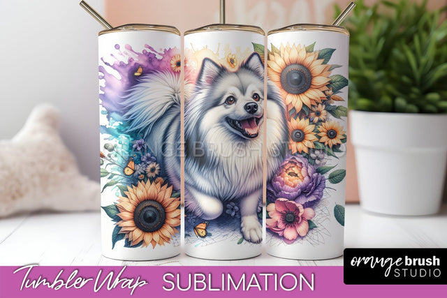 American Eskimo Dog Tumbler Wrap - Dog Mom Floral Tumbler Sublimation Sublimation OrangeBrushStudio 