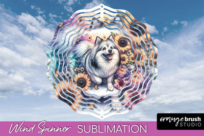American Eskimo Dog Wind Spinner, Dog Mom Floral Wind Spinner Sublimation Sublimation OrangeBrushStudio 