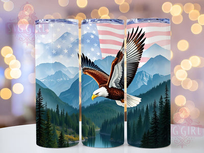American Flag Bald Eagle 20oz Tumbler Wrap Sublimation Design, Straight Tapered Tumbler Wrap, America Patriotic Mountains Tumbler Png, Instant Digital Download Sublimation SvggirlplusArt 