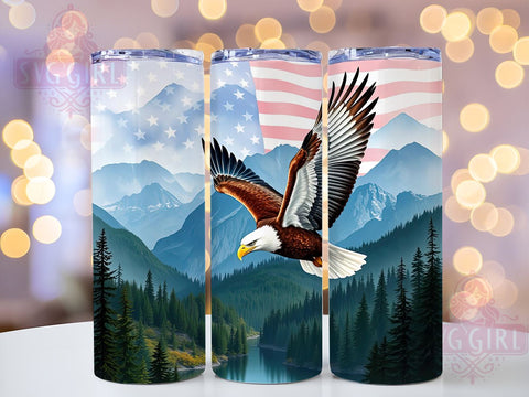 American Flag Bald Eagle 20oz Tumbler Wrap Sublimation Design, Straight Tapered Tumbler Wrap, America Patriotic Mountains Tumbler Png, Instant Digital Download Sublimation SvggirlplusArt 