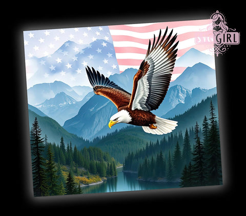 American Flag Bald Eagle 20oz Tumbler Wrap Sublimation Design, Straight Tapered Tumbler Wrap, America Patriotic Mountains Tumbler Png, Instant Digital Download Sublimation SvggirlplusArt 
