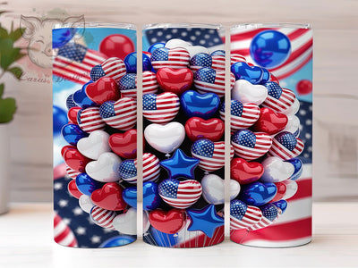 American Flag Balloons 20oz Tumbler, American Flag, Balloon Motif, Patriotic Theme, Stars and Stripes, Festive Style, Skinny Tumbler, Sublimation PNG Sublimation Lara' s Designs 