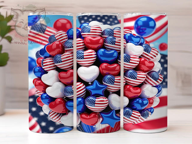 American Flag Balloons 20oz Tumbler, American Flag, Balloon Motif, Patriotic Theme, Stars and Stripes, Festive Style, Skinny Tumbler, Sublimation PNG Sublimation Lara' s Designs 