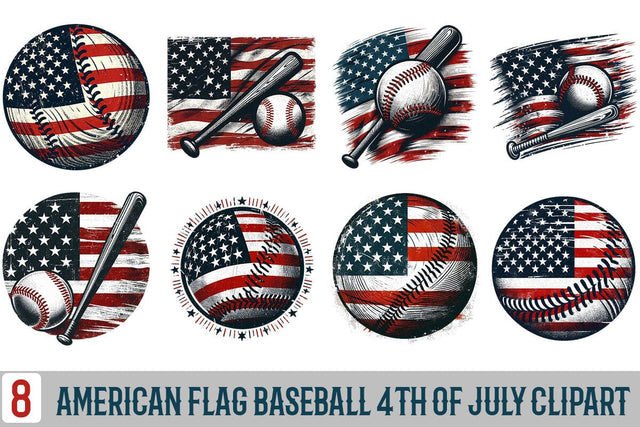 American Flag Baseball 4th Of July Clipart Bundle Printable File Sublimation Creativedesigntee 