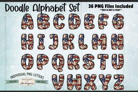 American Flag Baseball Doodle Alphabet & Numbers | PNG Files Sublimation Ewe-N-Me Designs 