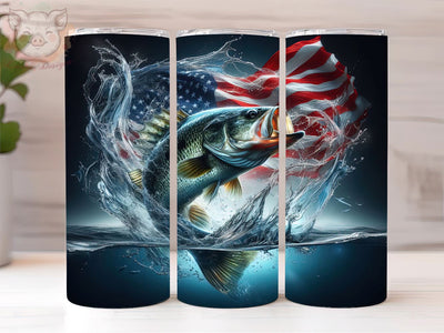 American Flag Bass Fish 20oz Tumbler Png, Straight & Tapered Tumbler Png, Fisherman Tumbler Png, Digital Download PNG Sublimation Lara' s Designs 