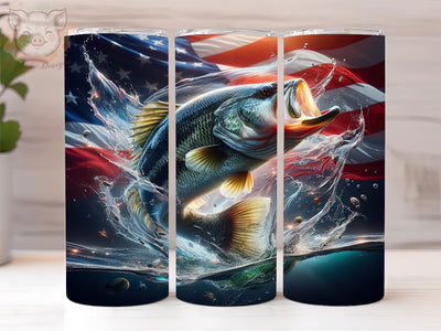 American Flag Bass Fish 20oz Tumbler Png, Straight & Tapered Tumbler Png, Fisherman Tumbler Png, Digital Download PNG Sublimation Lara' s Designs 