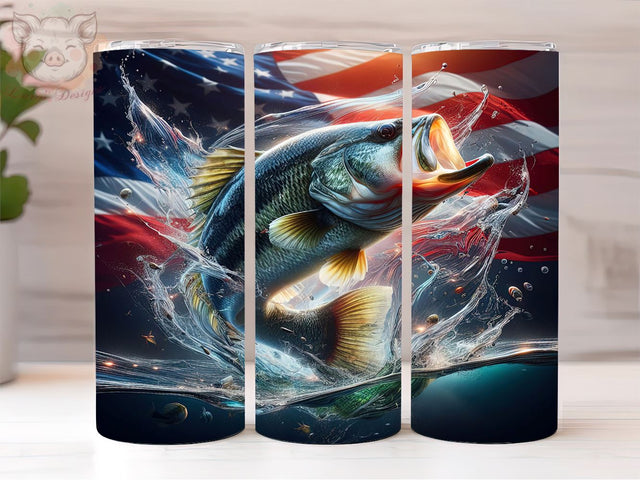 American Flag Bass Fish 20oz Tumbler Png, Straight & Tapered Tumbler Png, Fisherman Tumbler Png, Digital Download PNG Sublimation Lara' s Designs 