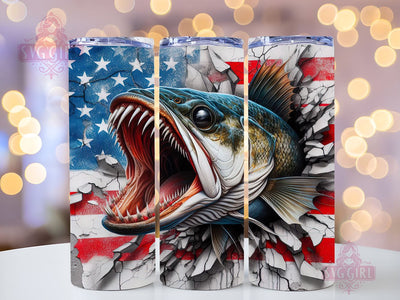 American Flag Bass Fish Splash 20oz Tumbler Wrap Sublimation Design, Straight Tapered Tumbler Wrap, American Flag Tumbler Png, Instant Digital Download Sublimation SvggirlplusArt 