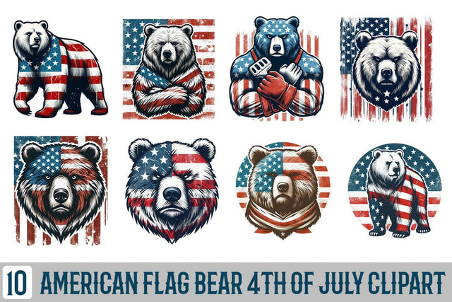 American Flag Bear 4th Of July Clipart Bundle Printable File Sublimation Creativedesigntee 