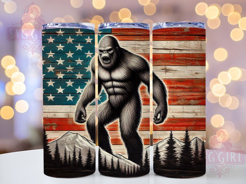 American flag Bigfoot 20oz Tumbler Wrap Sublimation Design, Straight Tapered Tumbler Wrap, 4th of July Tumbler Png, Instant Digital Download Sublimation SvggirlplusArt 