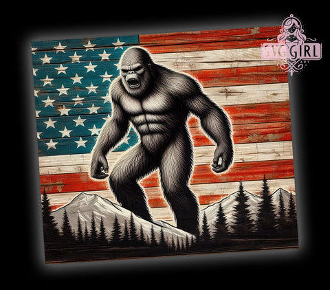 American flag Bigfoot 20oz Tumbler Wrap Sublimation Design, Straight Tapered Tumbler Wrap, 4th of July Tumbler Png, Instant Digital Download Sublimation SvggirlplusArt 