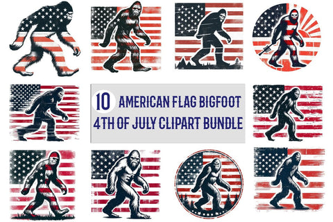 American Flag Bigfoot 4th Of July Clipart Bundle Printable File Sublimation Creativedesigntee 