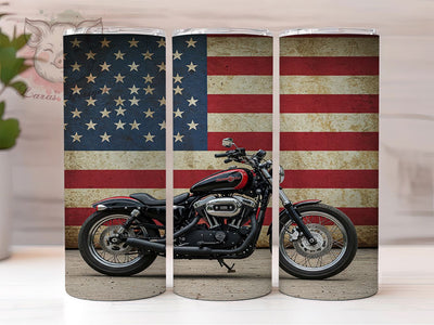 American Flag Biker 20oz Patriotic Tumbler, American Flag Design, Motorcycle Tumbler, Sublimation Wrap, 20oz Tumbler, Patriotic Gift, Biker Drinkware, USA Theme Sublimation Lara' s Designs 