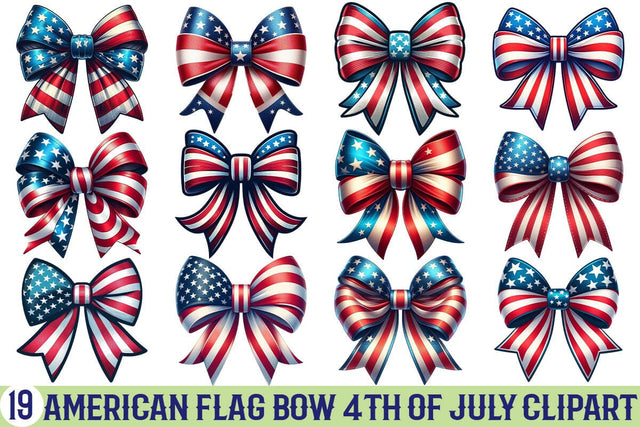 American Flag Bow 4th Of July Clipart Bundle Printable File Sublimation Creativedesigntee 