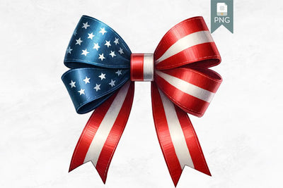 American Flag Bow Clipart, Patriotic USA Ribbon PNG Sublimation BijouBay 