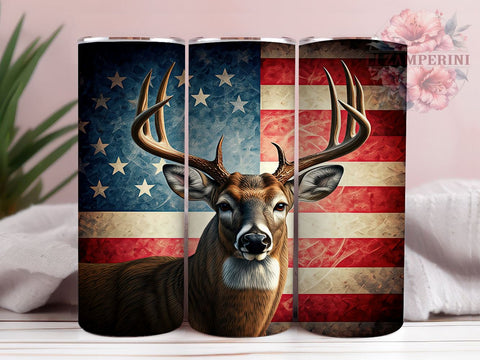 American Flag Buck Deer Patriotic Tumbler, Buck Deer Design, Sublimation Tumbler, Hunting Gift, Patriotic Drinkware, Custom Deer Wrap, Outdoor Enthusiast Tumbler Sublimation Li Zamperini 